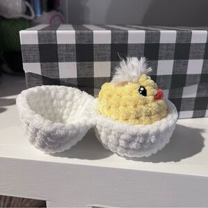 Crochet Amigurumi Chick in White Hatching Eggshell by Petunias Plushie Patch,New